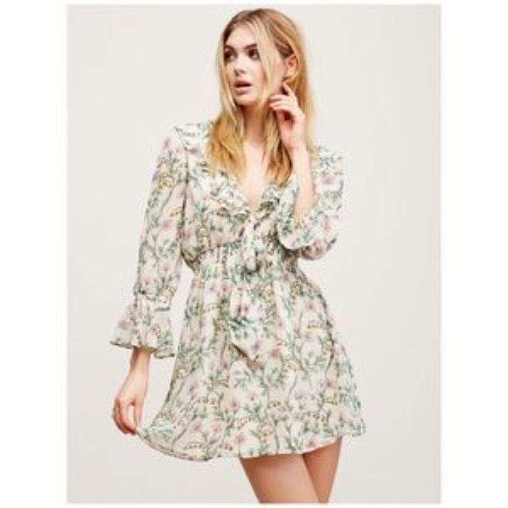 Free People Ruffle Me Up Mini Dress Floral Print Women's Size L